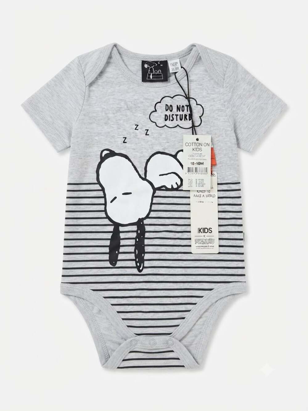 Cotton On Kids Peanuts Snoopy 'Do Not Disturb' Short Sleeve Bodysuit